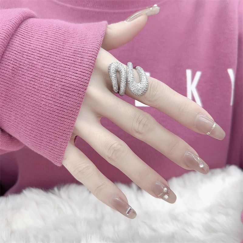 Domitia réz nyitott végű gyűrű cirkóniával, geometriai design, modell DMJZ532