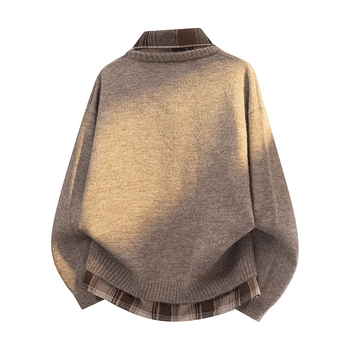 Wassup Pleteni džemper s izgledom dvostrukog komada, slobodan kroj, kapuljača, intarsija, jesen 2025, smjesa vlakana acetata