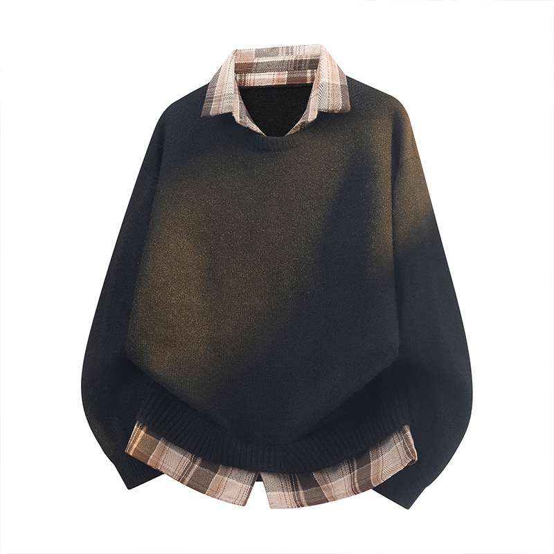 Wassup Pleteni džemper s izgledom dvostrukog komada, slobodan kroj, kapuljača, intarsija, jesen 2025, smjesa vlakana acetata