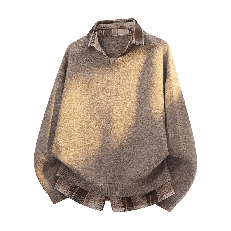 Wassup Pleteni džemper s izgledom dvostrukog komada, slobodan kroj, kapuljača, intarsija, jesen 2025, smjesa vlakana acetata