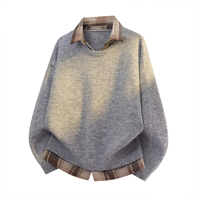 Wassup Pleteni džemper s izgledom dvostrukog komada, slobodan kroj, kapuljača, intarsija, jesen 2025, smjesa vlakana acetata