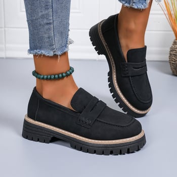 Платформени обувки за жени – кръгъл нос, PU горна част, 3–5 cm ток, PVC подметка, ежедневен стил