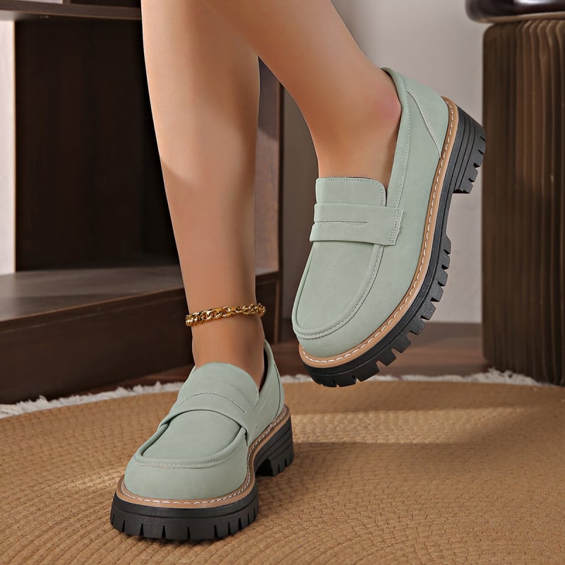 Платформени обувки за жени – кръгъл нос, PU горна част, 3–5 cm ток, PVC подметка, ежедневен стил