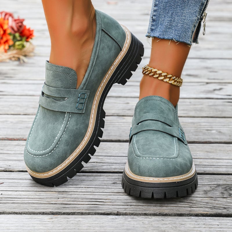 Платформени обувки за жени – кръгъл нос, PU горна част, 3–5 cm ток, PVC подметка, ежедневен стил