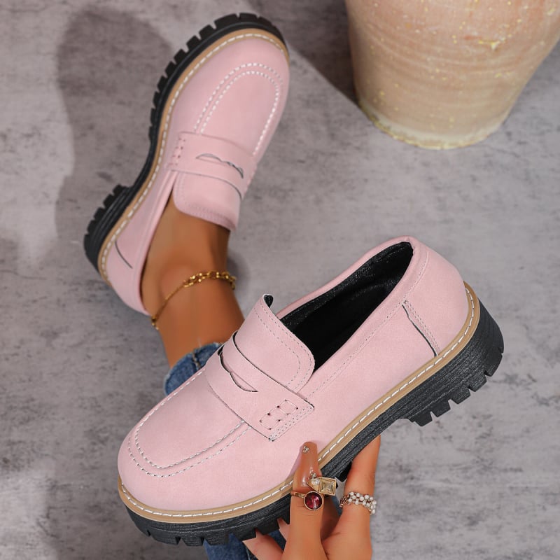 Платформени обувки за жени – кръгъл нос, PU горна част, 3–5 cm ток, PVC подметка, ежедневен стил