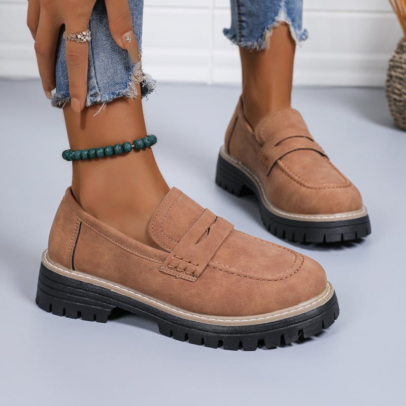 Платформени обувки за жени – кръгъл нос, PU горна част, 3–5 cm ток, PVC подметка, ежедневен стил