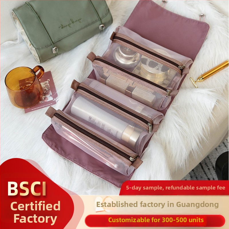 Γυναικεία νάιλον clutch τσάντα, αποσπώμενο σύστημα αποθήκευσης 4-σε-1, πτυσσόμενος ταξιδιωτικός καλλυντικός οργανωτής, αναπνεύσιμος σχεδιασμός, κλείσιμο Velcro