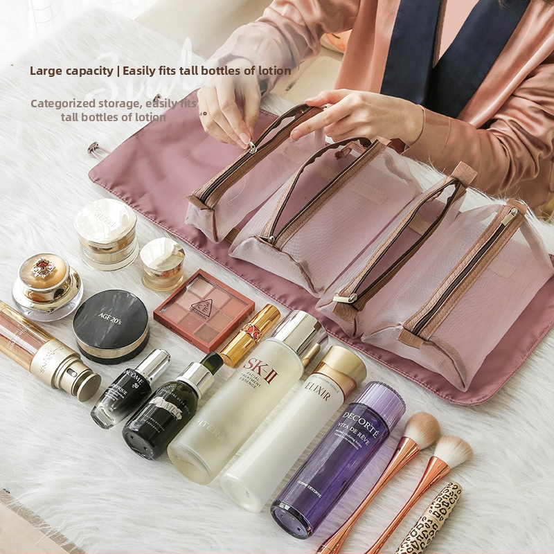 Γυναικεία νάιλον clutch τσάντα, αποσπώμενο σύστημα αποθήκευσης 4-σε-1, πτυσσόμενος ταξιδιωτικός καλλυντικός οργανωτής, αναπνεύσιμος σχεδιασμός, κλείσιμο Velcro