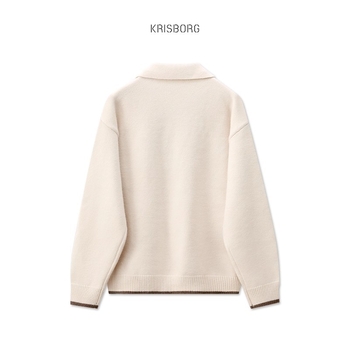 Muški vuneni pleteni džemper s Polo ovratnikom, lažni dvodjelni stil, dugi rukavi, 100% vuna, detalji od zecje dlake – Jesen-Zima 2025