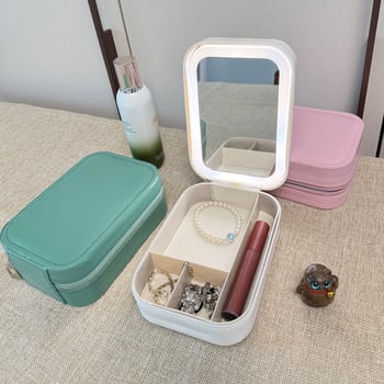 Καλλυντική θήκη PU με LED φως, κλείσιμο με φερμουάρ, υπερ-ελαφριά και φορητή με επεκτεινόμενο εσωτερικό