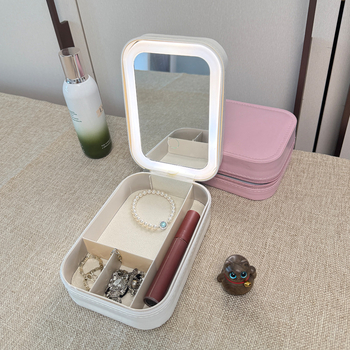 Καλλυντική θήκη PU με LED φως, κλείσιμο με φερμουάρ, υπερ-ελαφριά και φορητή με επεκτεινόμενο εσωτερικό