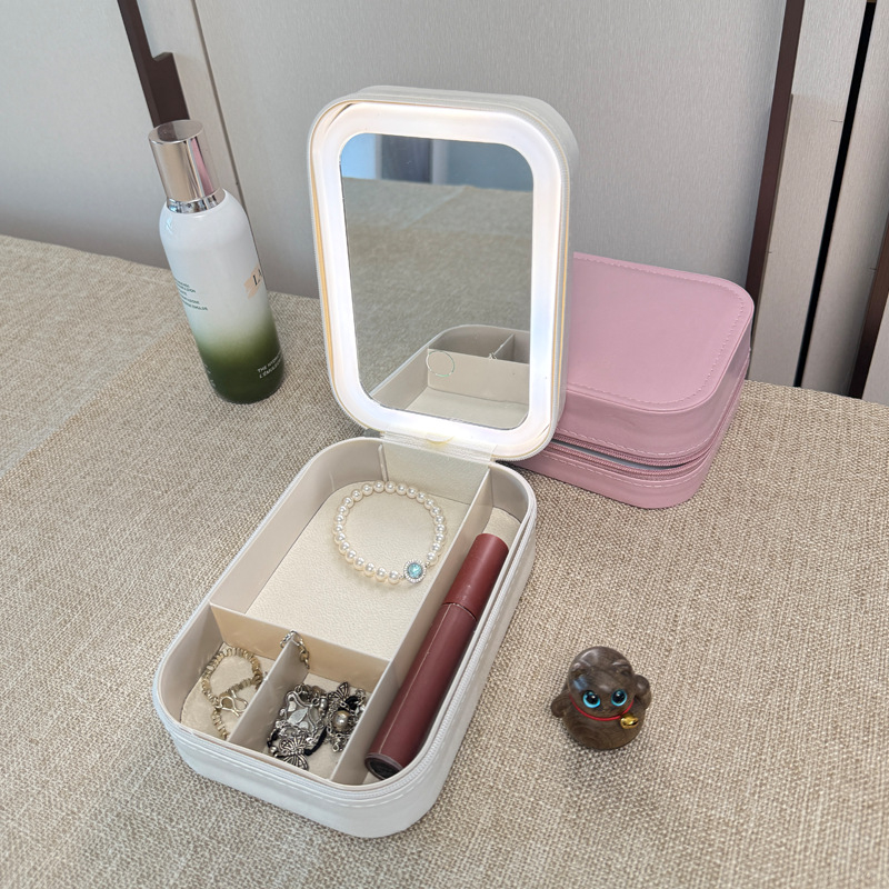 Καλλυντική θήκη PU με LED φως, κλείσιμο με φερμουάρ, υπερ-ελαφριά και φορητή με επεκτεινόμενο εσωτερικό