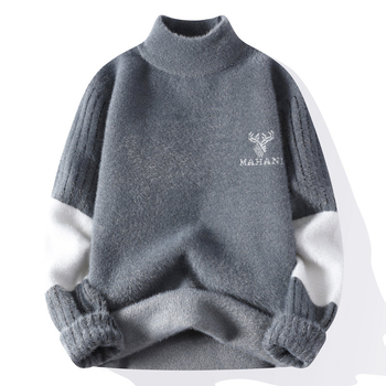 Muški pulover s poluzvi visokim ovratnikom, imitacija mink velur, debeli zimski pleteni, dugi rukavi, slobodan kroj, 31,3% polyester / 68,7% najlon