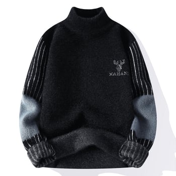 Muški pulover s poluzvi visokim ovratnikom, imitacija mink velur, debeli zimski pleteni, dugi rukavi, slobodan kroj, 31,3% polyester / 68,7% najlon