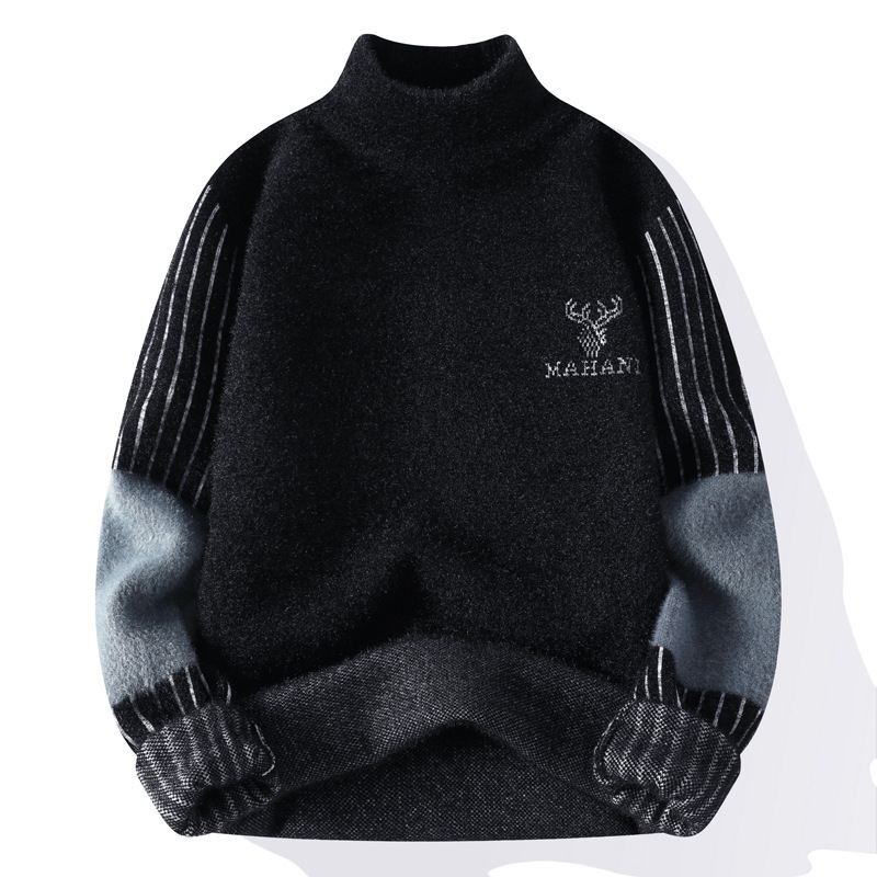 Muški pulover s poluzvi visokim ovratnikom, imitacija mink velur, debeli zimski pleteni, dugi rukavi, slobodan kroj, 31,3% polyester / 68,7% najlon