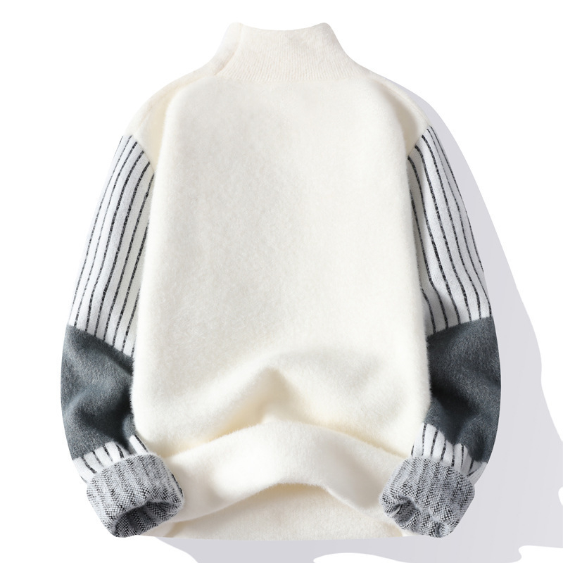 Muški pulover s poluzvi visokim ovratnikom, imitacija mink velur, debeli zimski pleteni, dugi rukavi, slobodan kroj, 31,3% polyester / 68,7% najlon