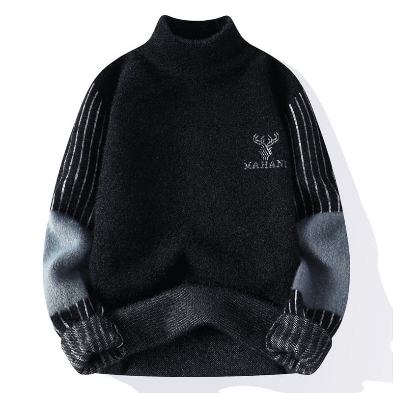 Muški pulover s poluzvi visokim ovratnikom, imitacija mink velur, debeli zimski pleteni, dugi rukavi, slobodan kroj, 31,3% polyester / 68,7% najlon