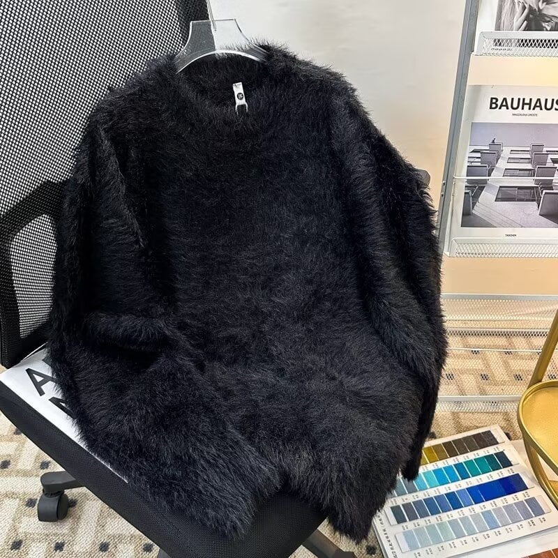 Džemper s dugim rukavima, okrugli izrez, slobodan kroj, prugasti uzorak; tkanina od pamuk-mešavine s 90% poliester