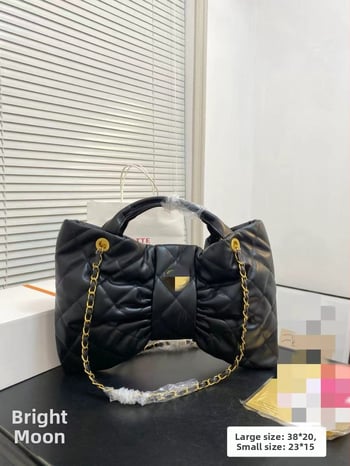 Torba od prave kože u obliku mašne, s džepom na zip, magnetsko zatvaranje, platnena podstava