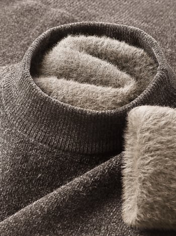 Muški džemper u Old Money stilu, 12-Needle pleteni vuneni, poluturtleneck ovratnik, debeli fleece unutrašnjost