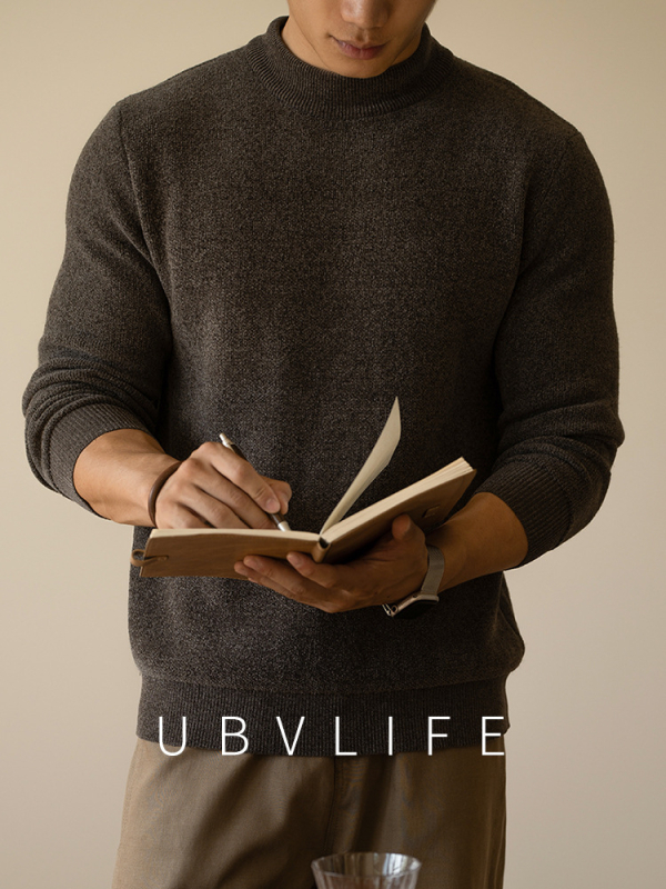 Muški džemper u Old Money stilu, 12-Needle pleteni vuneni, poluturtleneck ovratnik, debeli fleece unutrašnjost