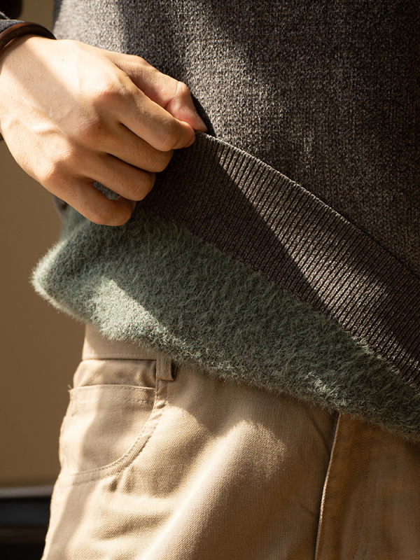 Muški džemper u Old Money stilu, 12-Needle pleteni vuneni, poluturtleneck ovratnik, debeli fleece unutrašnjost