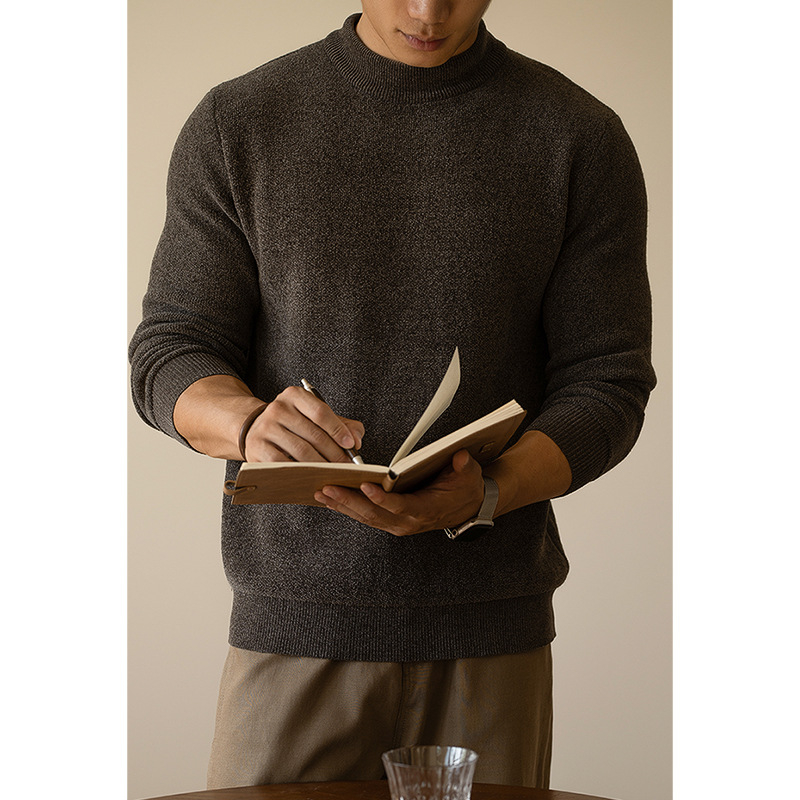 Muški džemper u Old Money stilu, 12-Needle pleteni vuneni, poluturtleneck ovratnik, debeli fleece unutrašnjost