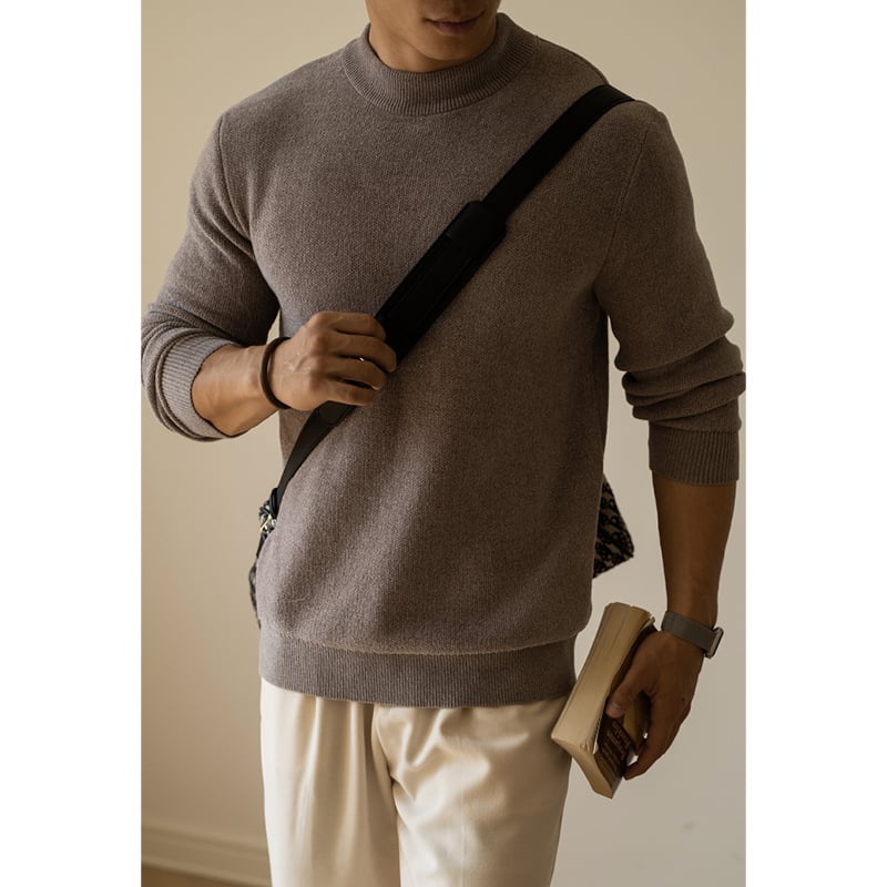 Muški džemper u Old Money stilu, 12-Needle pleteni vuneni, poluturtleneck ovratnik, debeli fleece unutrašnjost