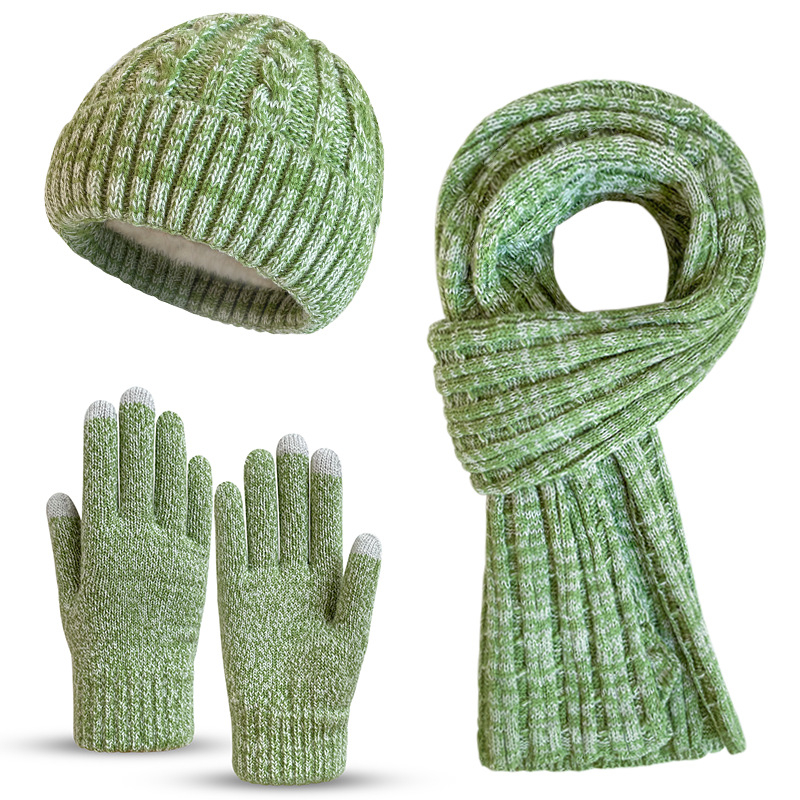 Τριών τεμαχίων πλεκτό χειμερινό σετ: καπέλο, φουλάρι και γάντια; ακρυλικό νήμα; πλέξη Jacquard; unisex ενήλικες; κατάλληλο για φθινόπωρο-χειμώνα