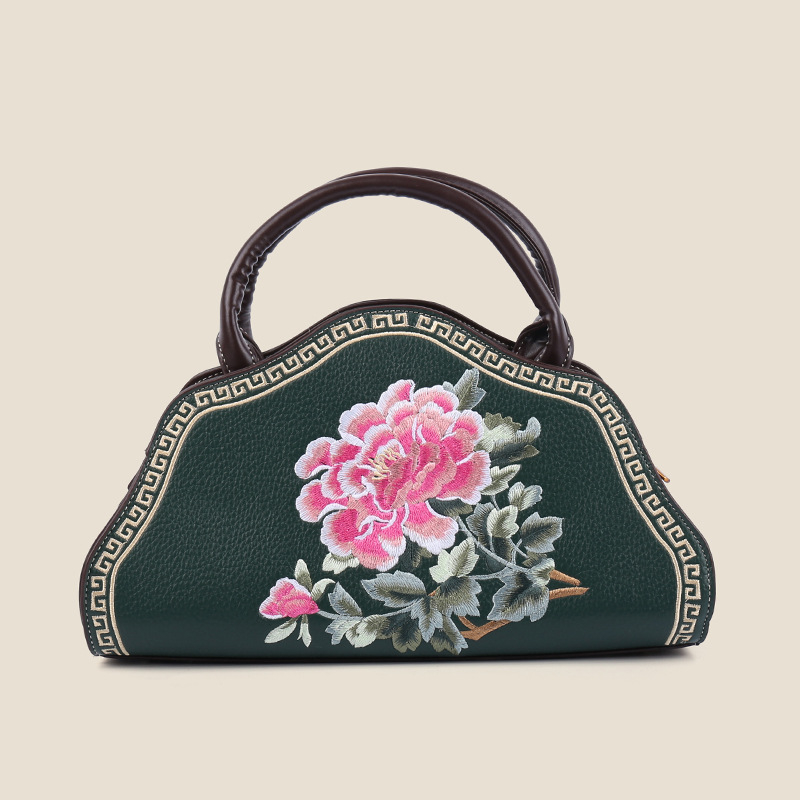 Elegantna večernja ručna torbica s ručnim vezom, dvostrano nošenje, PU koža, horizontalno pravokutni oblik, zatvarač, unutarnje pregrade za telefon i dokumente, poliester podstava