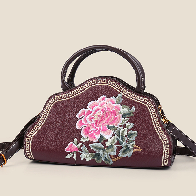 Elegantna večernja ručna torbica s ručnim vezom, dvostrano nošenje, PU koža, horizontalno pravokutni oblik, zatvarač, unutarnje pregrade za telefon i dokumente, poliester podstava