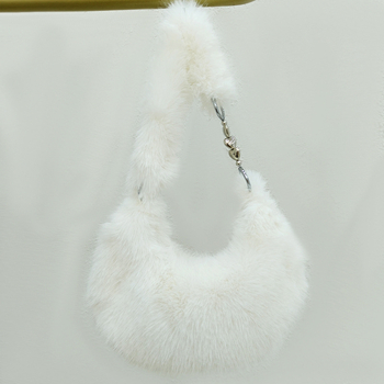 Ženska torbica dumpling od pliša, s umjetnim lisjim krznom, zatvarač, podstava od sintetičke kože, horizontalni kvadratni oblik