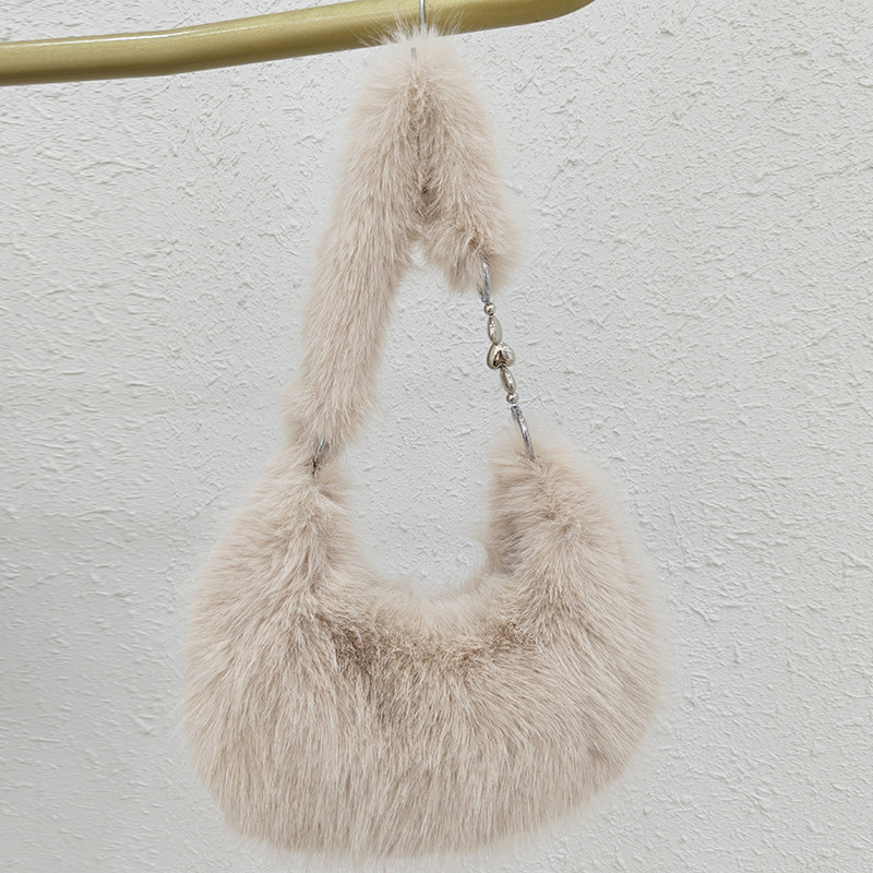 Ženska torbica dumpling od pliša, s umjetnim lisjim krznom, zatvarač, podstava od sintetičke kože, horizontalni kvadratni oblik