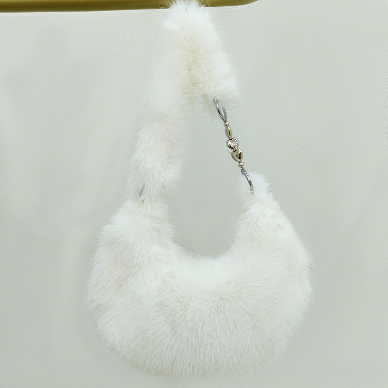 Ženska torbica dumpling od pliša, s umjetnim lisjim krznom, zatvarač, podstava od sintetičke kože, horizontalni kvadratni oblik