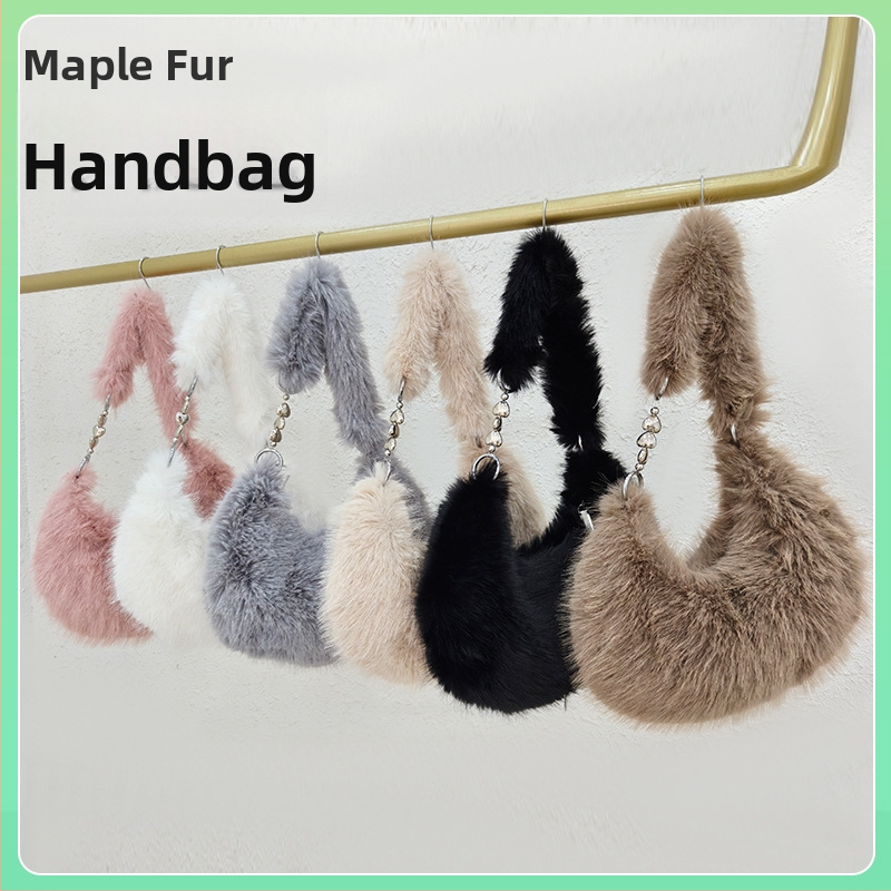 Ženska torbica dumpling od pliša, s umjetnim lisjim krznom, zatvarač, podstava od sintetičke kože, horizontalni kvadratni oblik