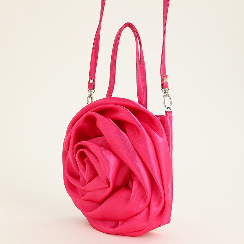 Ženska večernja torbica od satena s 3D ružom, crossbody, vertikalni kvadratni oblik, džep za mobitel, podstava od poliestera