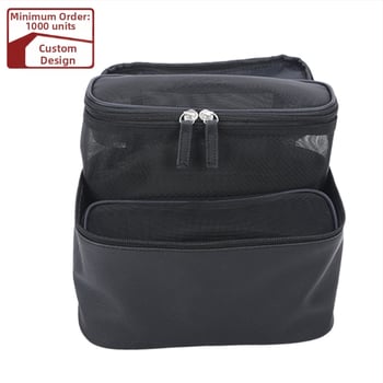 Τσαντάκι καλλυντικών από PU δέρμα με ενσωματωμένη τσέπη με φερμουάρ, κλείσιμο με φερμουάρ, οριζόντιο τετράγωνο σχήμα, επένδυση πολυεστέρα