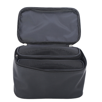 Τσαντάκι καλλυντικών από PU δέρμα με ενσωματωμένη τσέπη με φερμουάρ, κλείσιμο με φερμουάρ, οριζόντιο τετράγωνο σχήμα, επένδυση πολυεστέρα