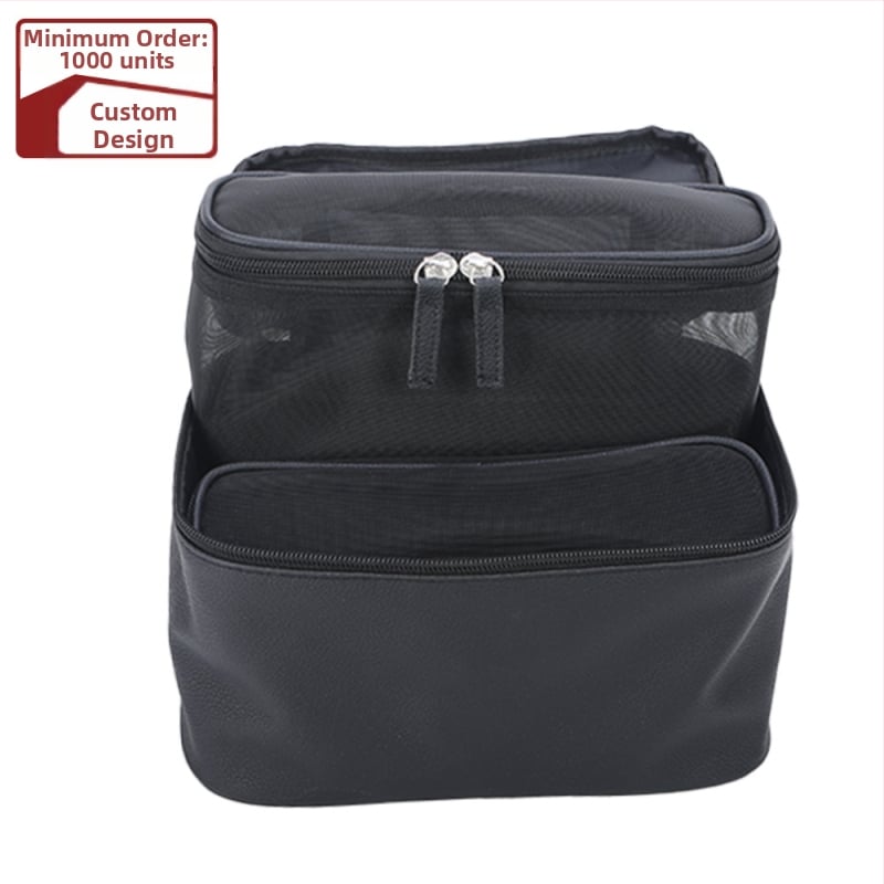 Τσαντάκι καλλυντικών από PU δέρμα με ενσωματωμένη τσέπη με φερμουάρ, κλείσιμο με φερμουάρ, οριζόντιο τετράγωνο σχήμα, επένδυση πολυεστέρα