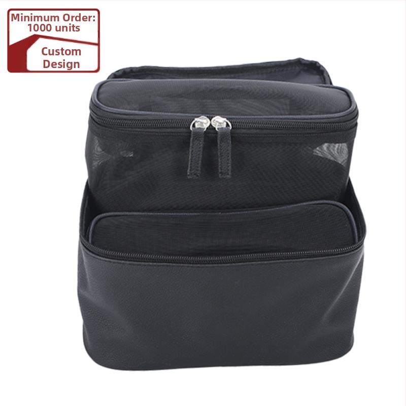 Τσαντάκι καλλυντικών από PU δέρμα με ενσωματωμένη τσέπη με φερμουάρ, κλείσιμο με φερμουάρ, οριζόντιο τετράγωνο σχήμα, επένδυση πολυεστέρα