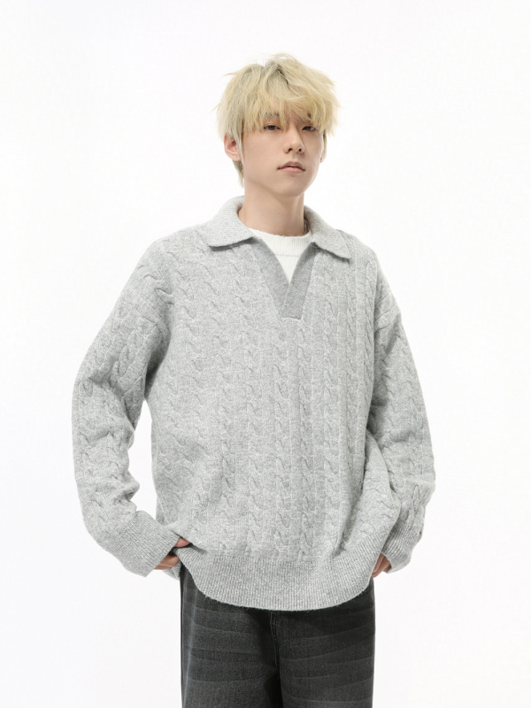 Džemper u korejskom stilu, slobodan kroj, V-izrez, lažni dvodijelni dizajn