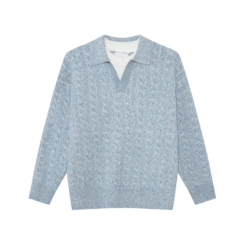 Džemper u korejskom stilu, slobodan kroj, V-izrez, lažni dvodijelni dizajn