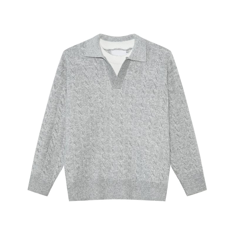 Džemper u korejskom stilu, slobodan kroj, V-izrez, lažni dvodijelni dizajn