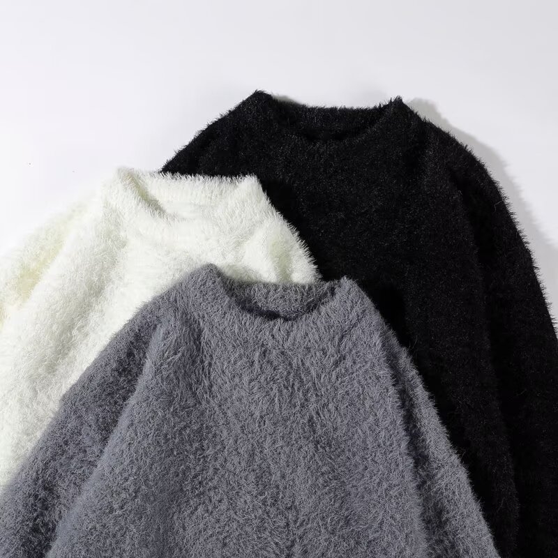 Férfi Mink Velvet kötött pulóver, lazább szabás, hosszú ujjú, poliészter keverék