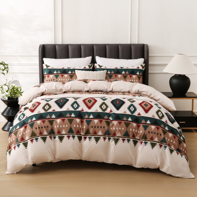 ZBY Nordic geometrijski prugasti otisak navlaka za pokrivač, 3-dijelni set, bijela, za krevet širine 2,0 m