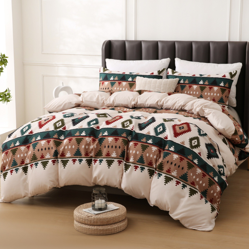ZBY Nordic geometrijski prugasti otisak navlaka za pokrivač, 3-dijelni set, bijela, za krevet širine 2,0 m