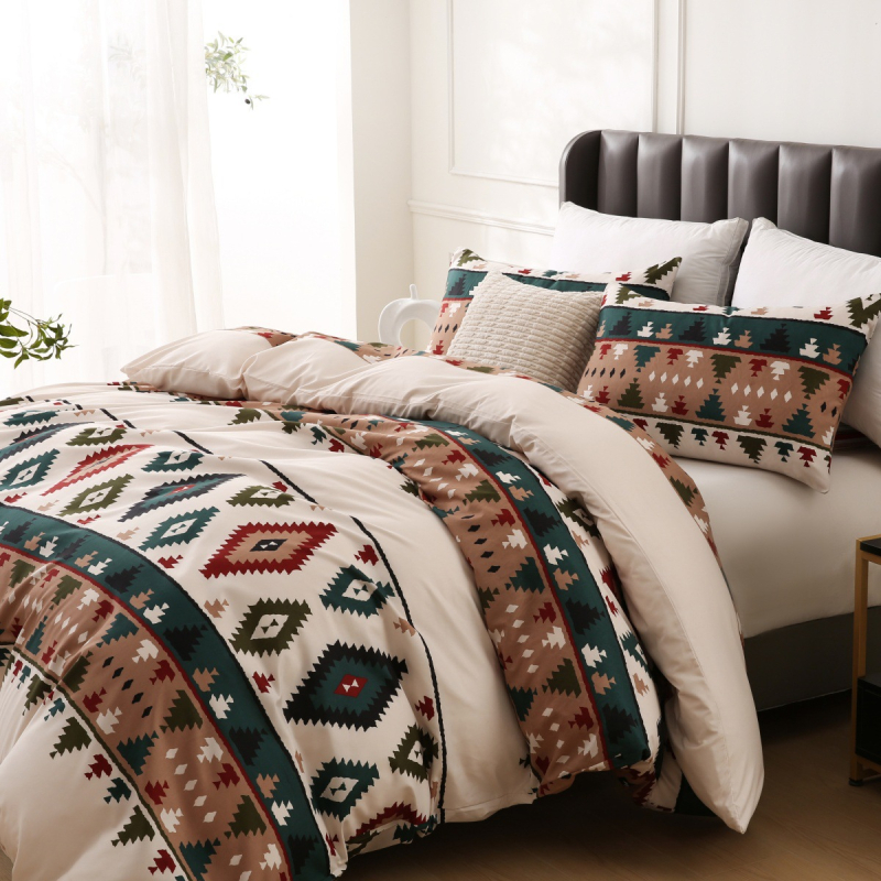 ZBY Nordic geometrijski prugasti otisak navlaka za pokrivač, 3-dijelni set, bijela, za krevet širine 2,0 m