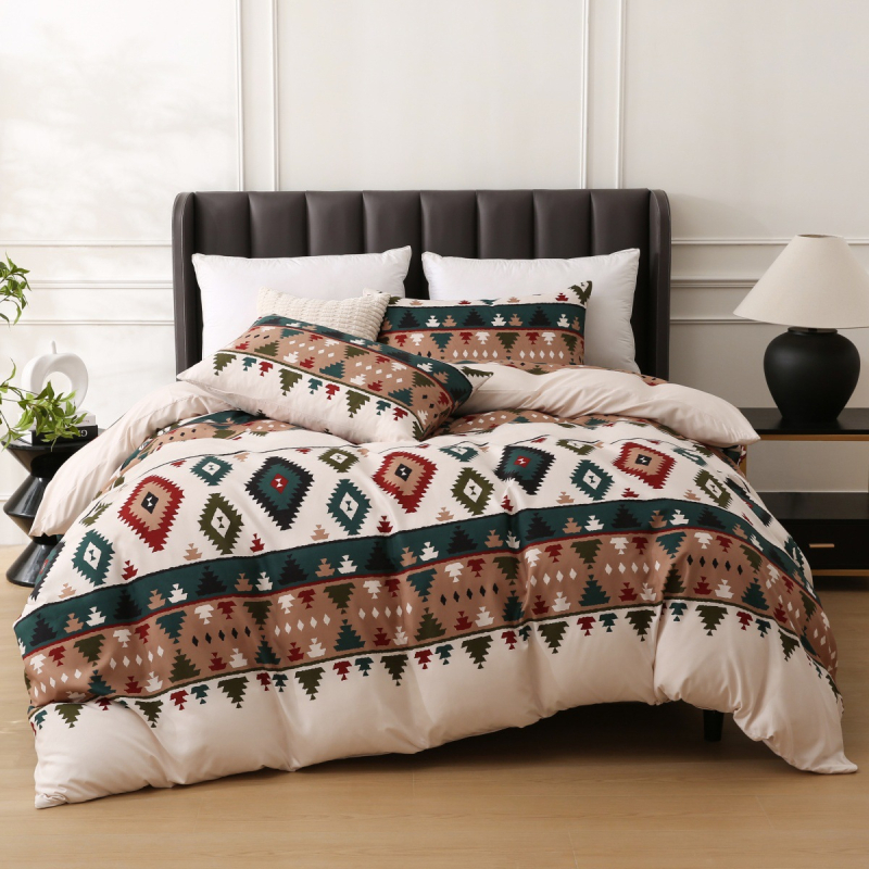 ZBY Nordic geometrijski prugasti otisak navlaka za pokrivač, 3-dijelni set, bijela, za krevet širine 2,0 m