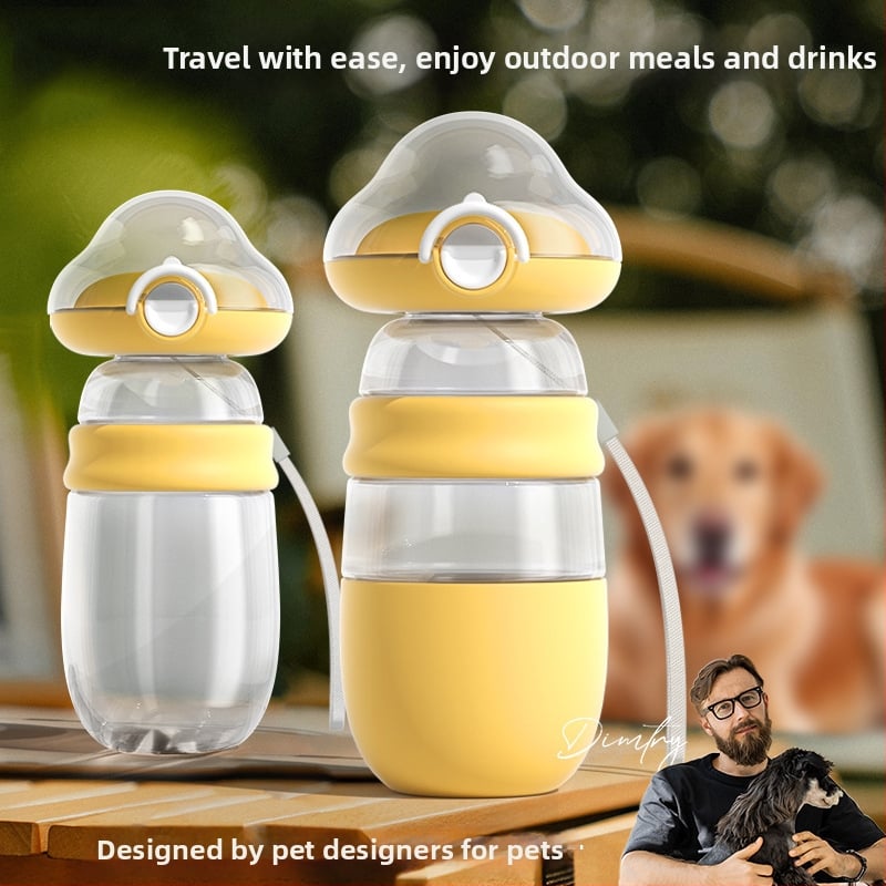 Hordozható kutya vízivó palack integrált víz- és etetőtartállyal — hőálló átlátszó PC részek, PP test, csúszásmentes TPR gyűrű, Sour Bear