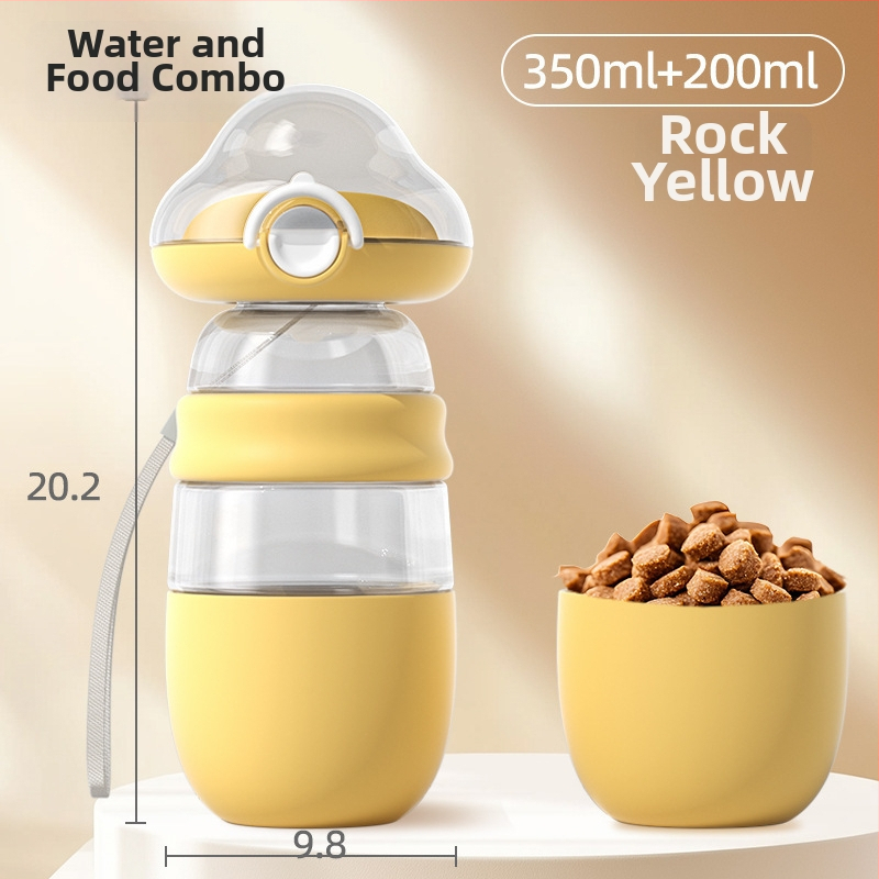 Hordozható kutya vízivó palack integrált víz- és etetőtartállyal — hőálló átlátszó PC részek, PP test, csúszásmentes TPR gyűrű, Sour Bear